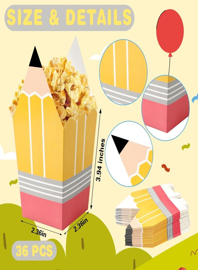 Demonwer 36 Pcs Pencil Popcorn Boxes Back to School Candy Boxes Mini Popcorn Holders Teacher Gift First of School Treat Boxes Party Favors for Thank Teacher School Classroom Decoration - Image 2